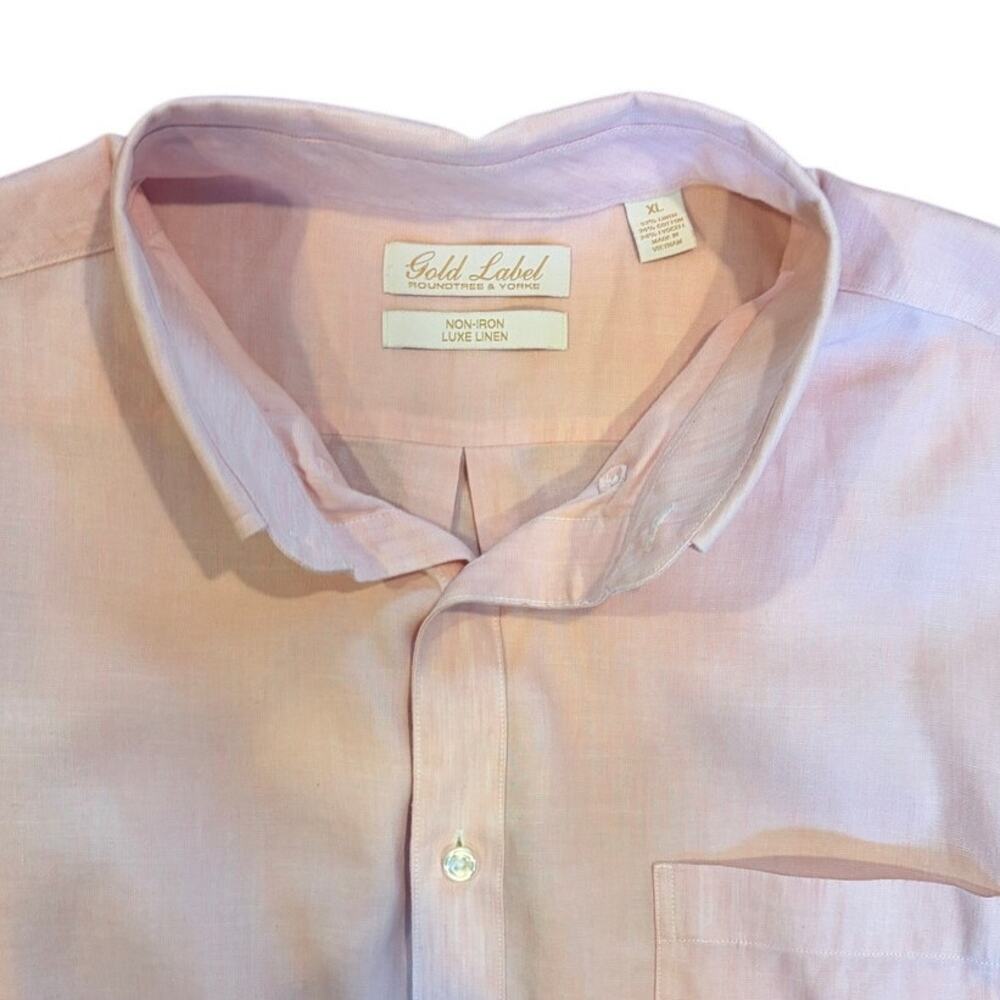 ROUNDTREE & YORKE Men's XL Gold Label Non-Iron Luxe Linen Shirt pink